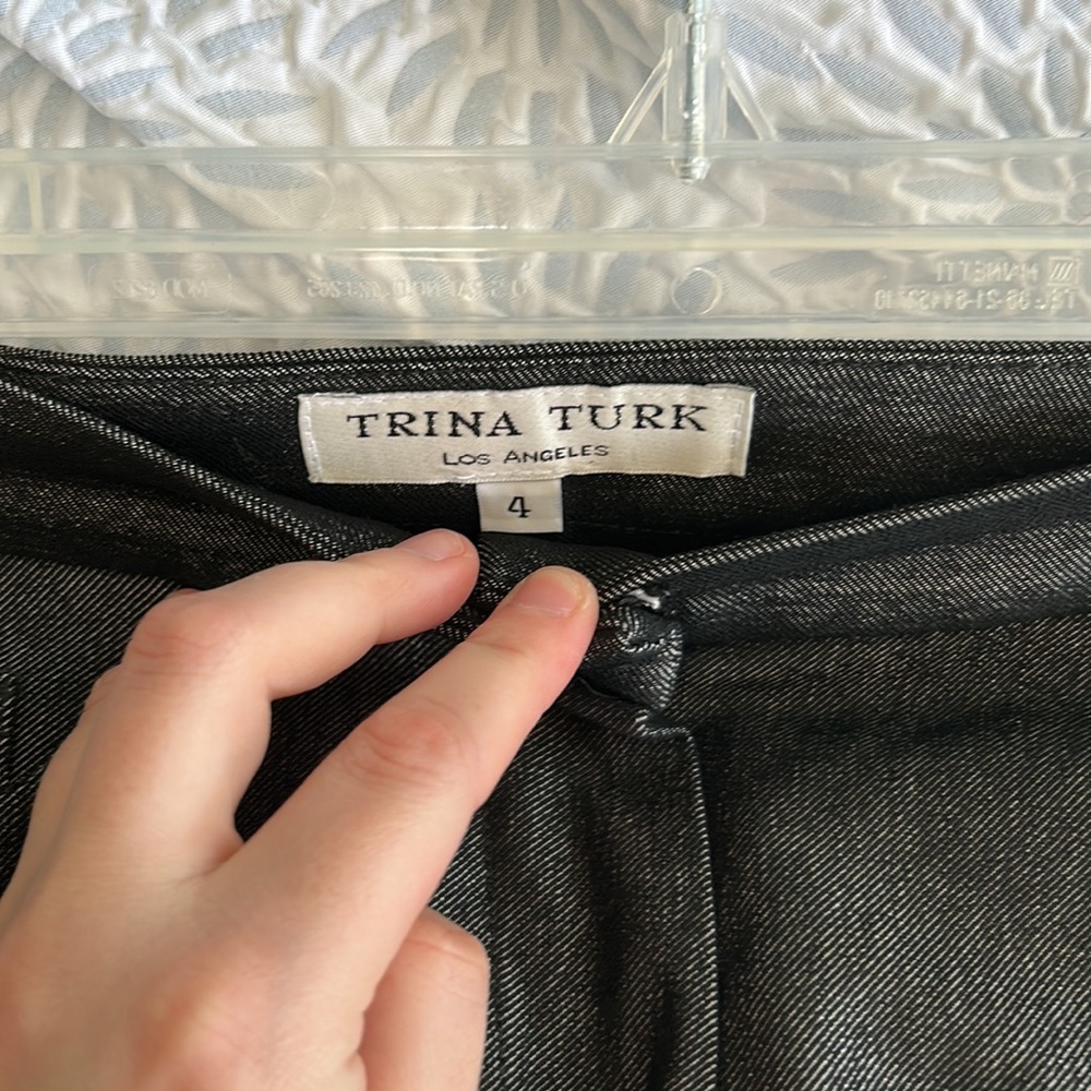 Trina Turk Gray Wool Blend Crystal Tuxedo Stripe Pants - Picture 7 of 8
